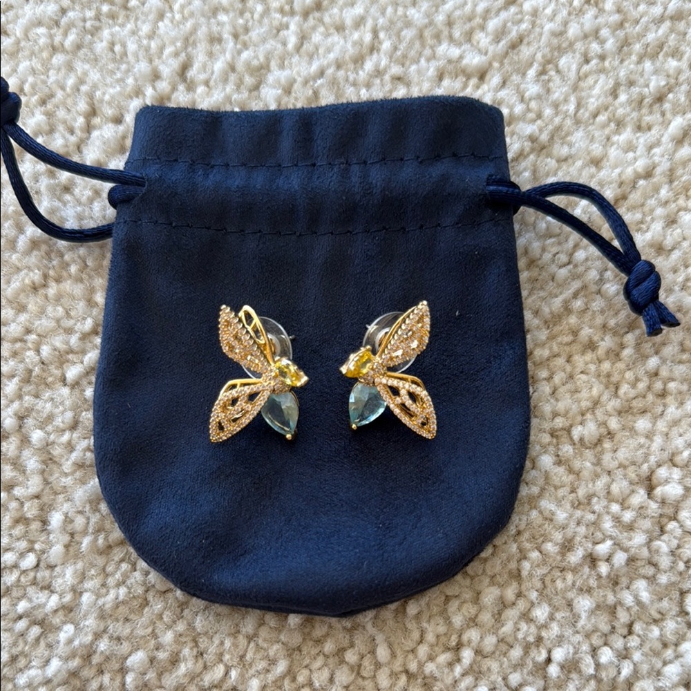 Super cute 3D Gold and Blue Butterfly Earrings